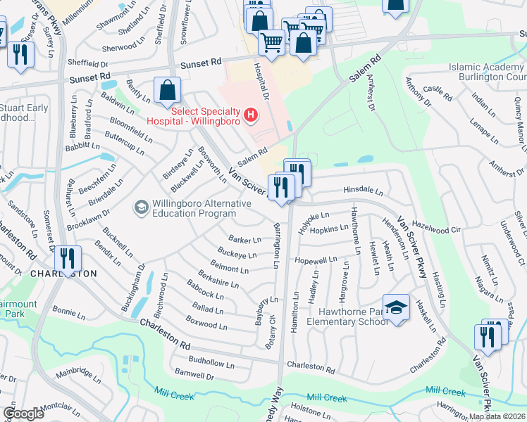 map of restaurants, bars, coffee shops, grocery stores, and more near 28 Bancroft Lane in Willingboro