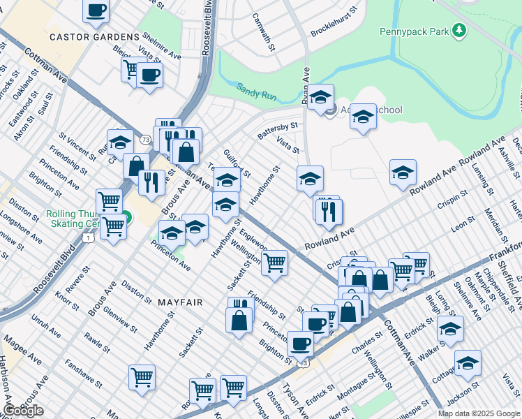 map of restaurants, bars, coffee shops, grocery stores, and more near in Philadelphia