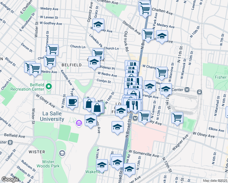 map of restaurants, bars, coffee shops, grocery stores, and more near 1523 Clearview Street in Philadelphia