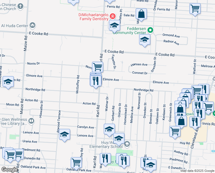 map of restaurants, bars, coffee shops, grocery stores, and more near 3637 Gerbert Road in Columbus