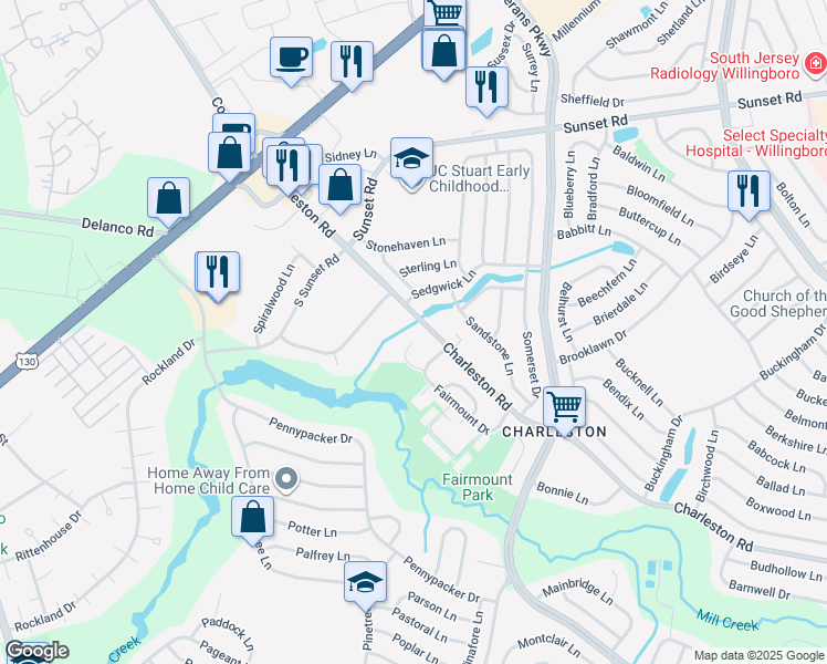 map of restaurants, bars, coffee shops, grocery stores, and more near 14 Forestview Place in Willingboro