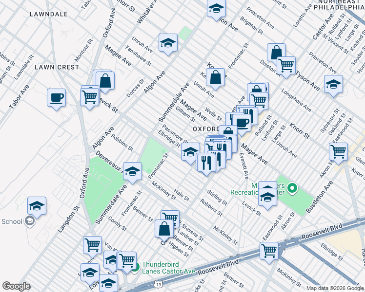 map of restaurants, bars, coffee shops, grocery stores, and more near 1236 Elbridge Street in Philadelphia