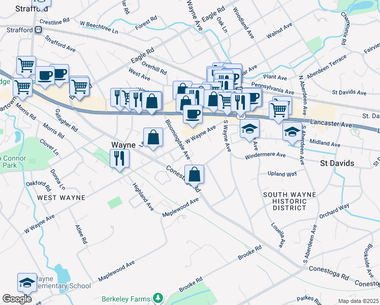 map of restaurants, bars, coffee shops, grocery stores, and more near 5 Lisa Way in Wayne