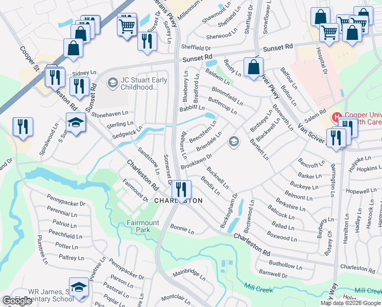 map of restaurants, bars, coffee shops, grocery stores, and more near 20 Brooklawn Drive in Willingboro