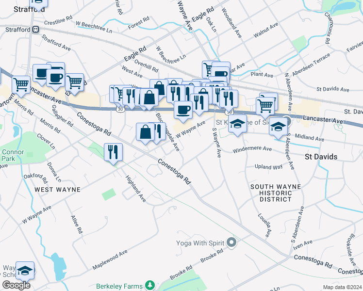 map of restaurants, bars, coffee shops, grocery stores, and more near 213 Bloomingdale Avenue in Wayne