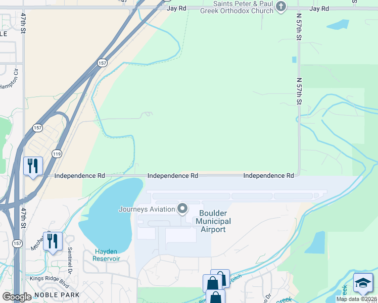 map of restaurants, bars, coffee shops, grocery stores, and more near 5309 Independence Road in Boulder
