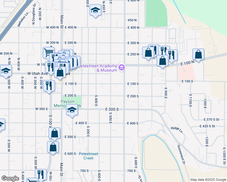 map of restaurants, bars, coffee shops, grocery stores, and more near 540 East 200 South in Payson
