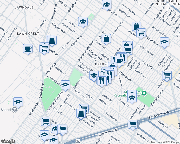 map of restaurants, bars, coffee shops, grocery stores, and more near 1236 Elbridge Street in Philadelphia
