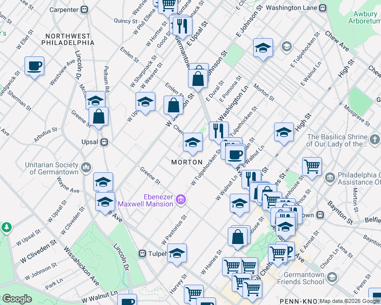 map of restaurants, bars, coffee shops, grocery stores, and more near in Philadelphia