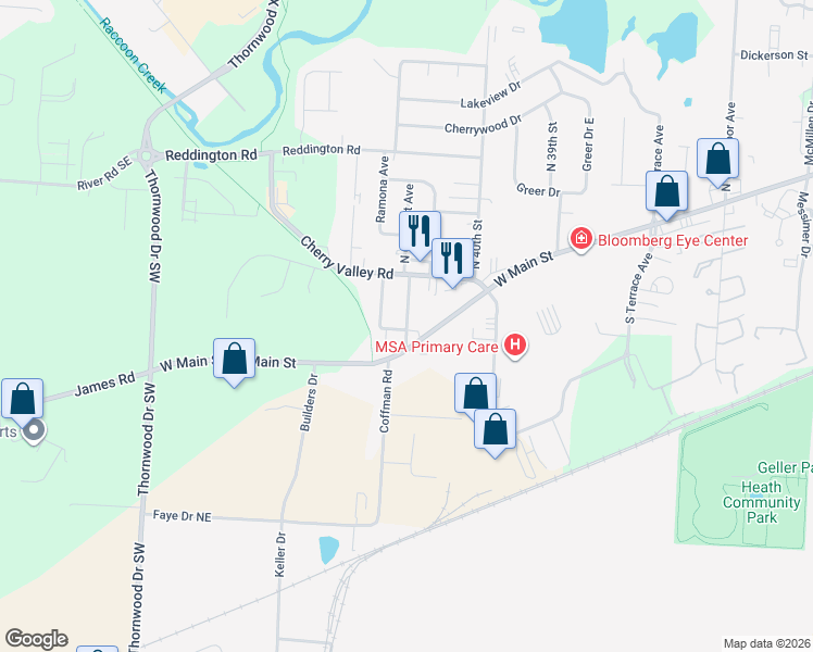 map of restaurants, bars, coffee shops, grocery stores, and more near 1855 West Main Street in Newark