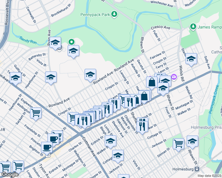 map of restaurants, bars, coffee shops, grocery stores, and more near 3425 Chippendale Street in Philadelphia