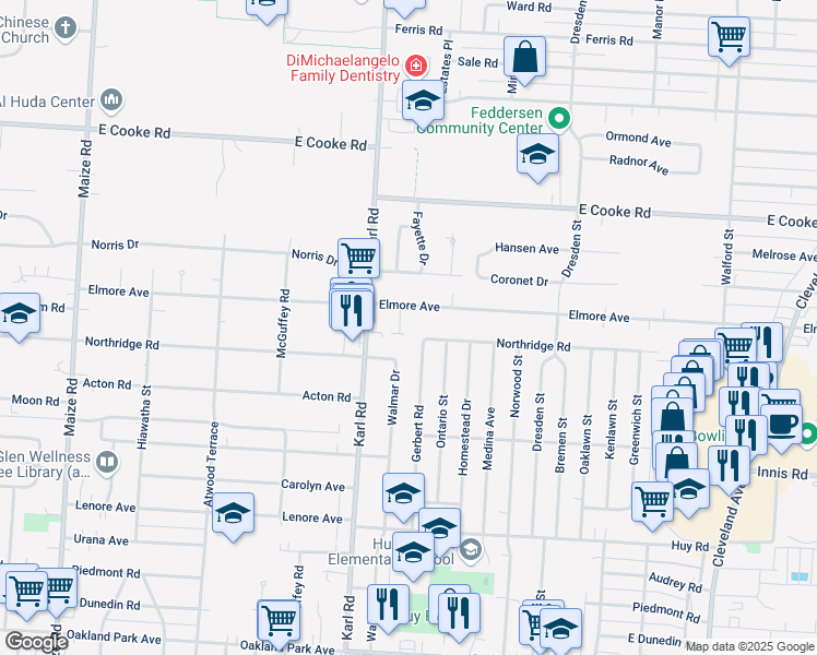 map of restaurants, bars, coffee shops, grocery stores, and more near 3676 Elmore Court in Columbus