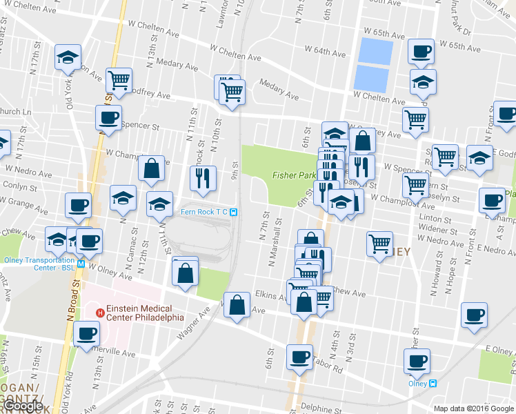 map of restaurants, bars, coffee shops, grocery stores, and more near 716 West Nedro Avenue in Philadelphia