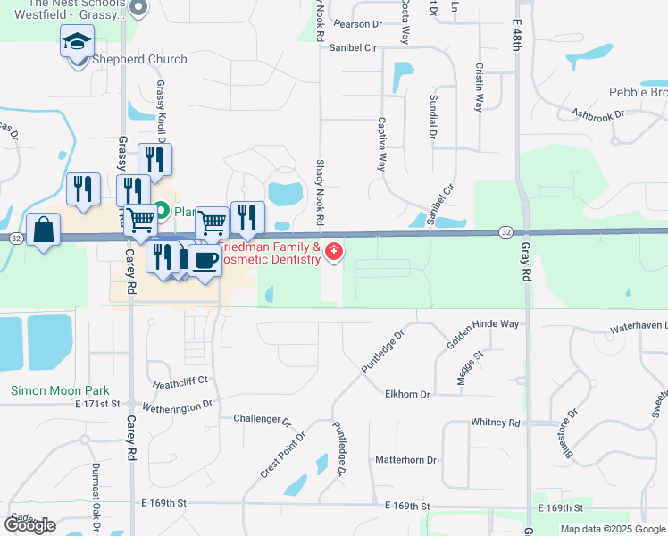 map of restaurants, bars, coffee shops, grocery stores, and more near 4017 Westfield Road in Westfield