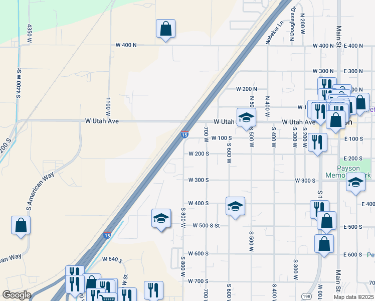 map of restaurants, bars, coffee shops, grocery stores, and more near 785 West 100 North in Payson