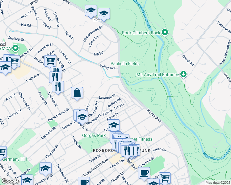 map of restaurants, bars, coffee shops, grocery stores, and more near 6465 Lawnton Street in Philadelphia