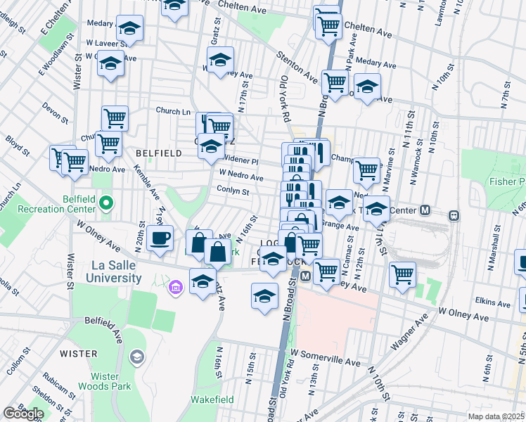 map of restaurants, bars, coffee shops, grocery stores, and more near 5811 North 16th Street in Philadelphia