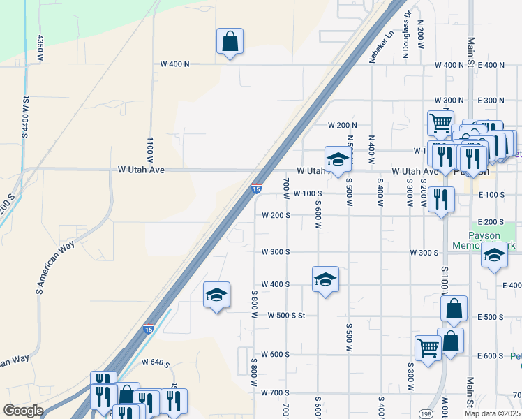 map of restaurants, bars, coffee shops, grocery stores, and more near 785 West 100 North in Payson