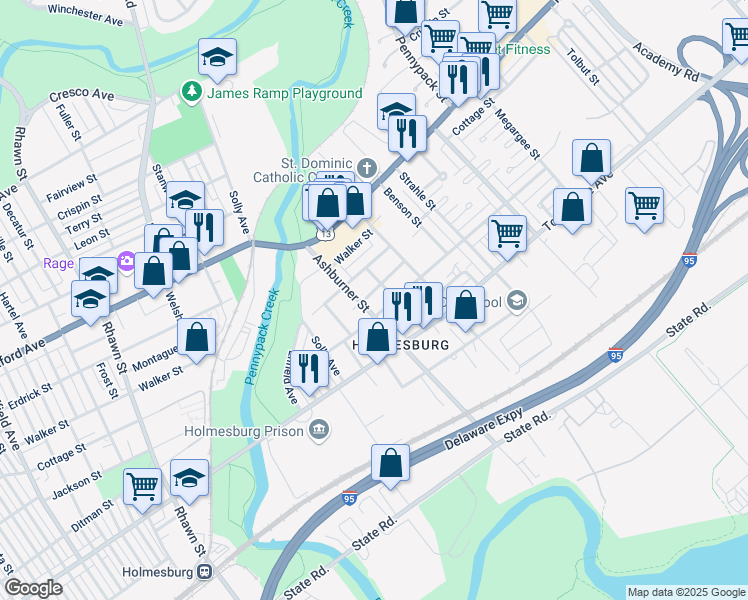 map of restaurants, bars, coffee shops, grocery stores, and more near 4420 Millett Street in Philadelphia