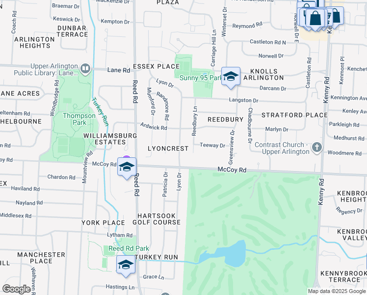 map of restaurants, bars, coffee shops, grocery stores, and more near 4190 Lyon Drive in Columbus