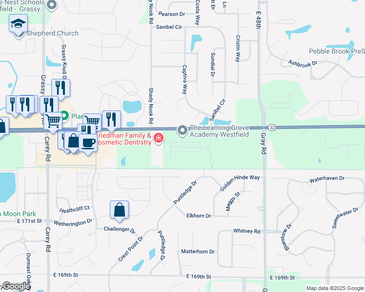 map of restaurants, bars, coffee shops, grocery stores, and more near 4301 Westfield Road in Noblesville
