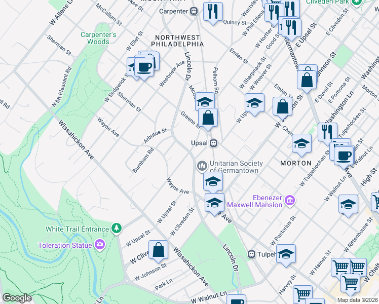 map of restaurants, bars, coffee shops, grocery stores, and more near 429 West Hortter Street in Philadelphia