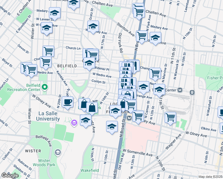 map of restaurants, bars, coffee shops, grocery stores, and more near 5815 North 16th Street in Philadelphia