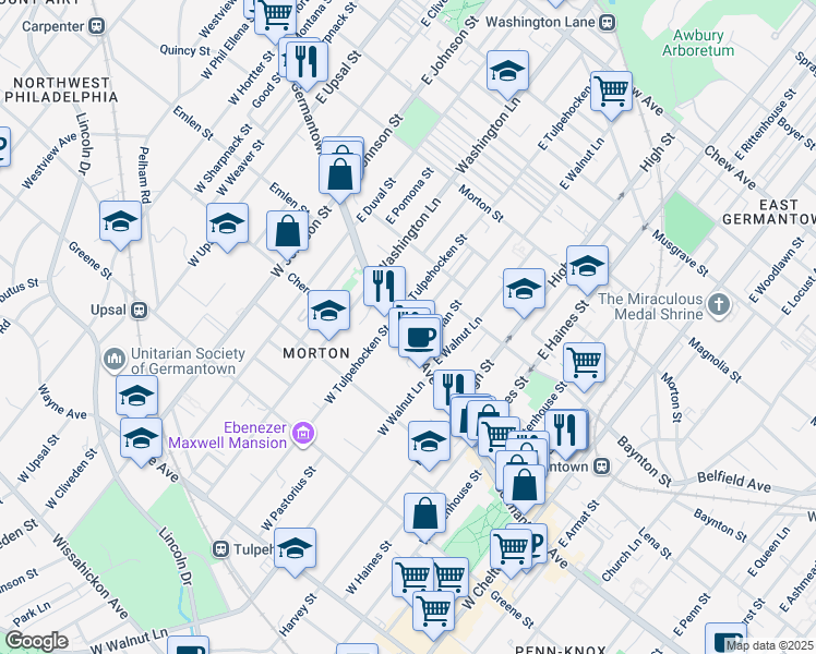 map of restaurants, bars, coffee shops, grocery stores, and more near 6201 Germantown Avenue in Philadelphia