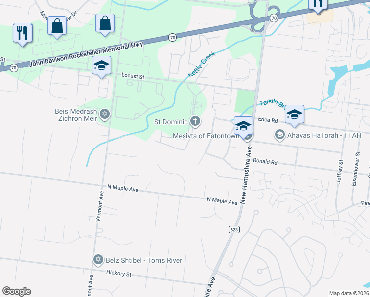 map of restaurants, bars, coffee shops, grocery stores, and more near 239 Sophee Lane in Lakewood Township