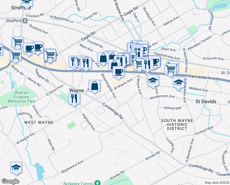 map of restaurants, bars, coffee shops, grocery stores, and more near 127 Bloomingdale Avenue in Wayne