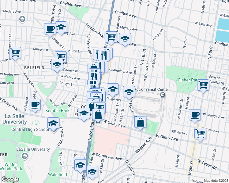 map of restaurants, bars, coffee shops, grocery stores, and more near 1320 West Nedro Avenue in Philadelphia