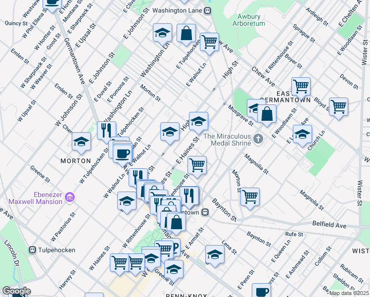 map of restaurants, bars, coffee shops, grocery stores, and more near 260 High Street in Philadelphia