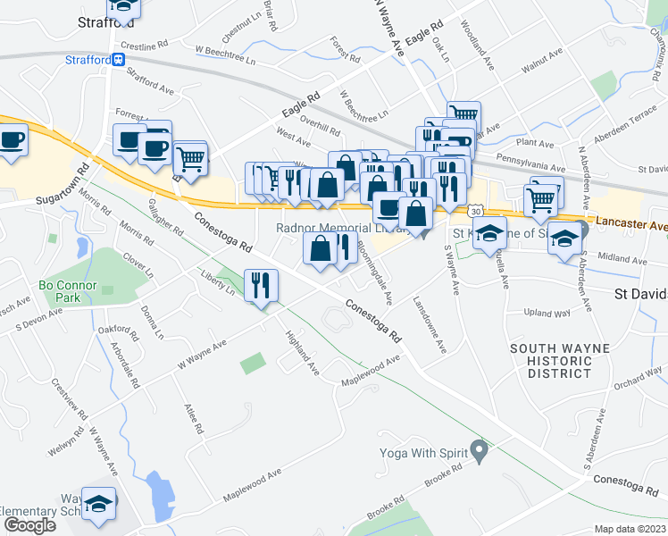map of restaurants, bars, coffee shops, grocery stores, and more near 120 Bloomingdale Avenue in Wayne