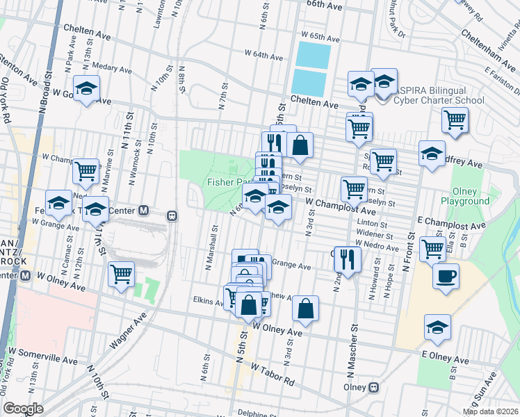 map of restaurants, bars, coffee shops, grocery stores, and more near in Philadelphia