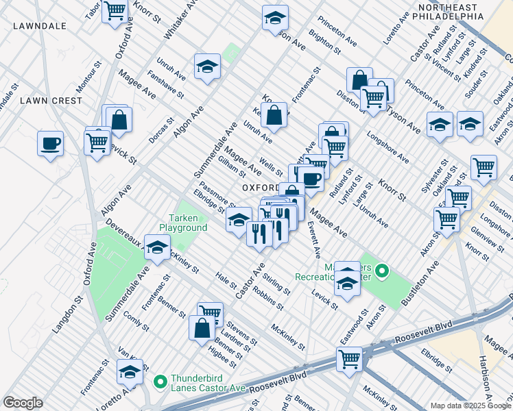 map of restaurants, bars, coffee shops, grocery stores, and more near 1337 Hellerman Street in Philadelphia