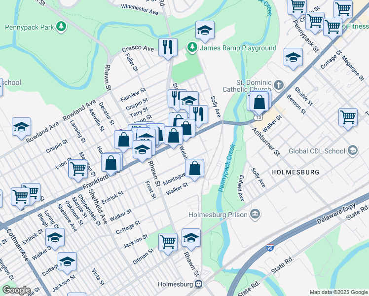 map of restaurants, bars, coffee shops, grocery stores, and more near 4103 Welsh Road in Philadelphia