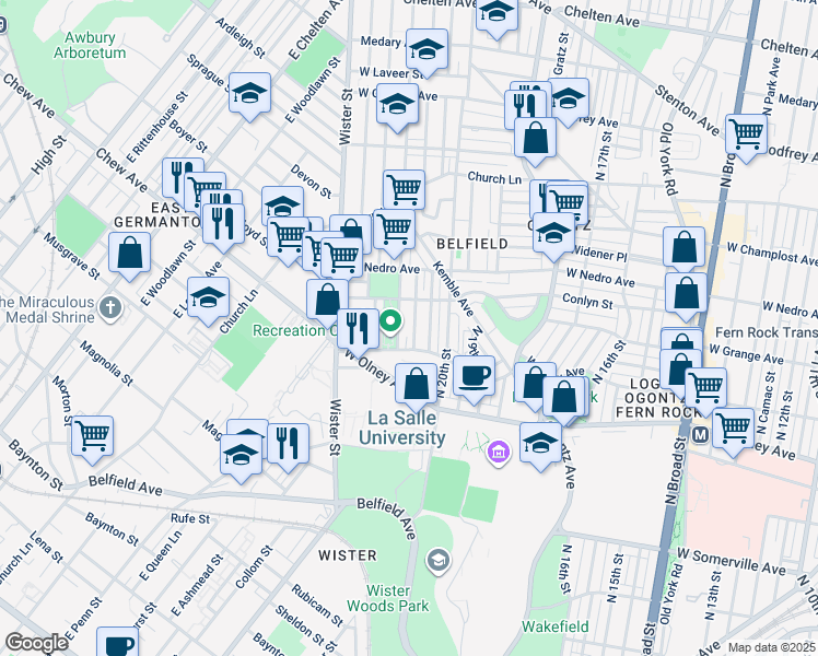 map of restaurants, bars, coffee shops, grocery stores, and more near 5726 North Lambert Street in Philadelphia