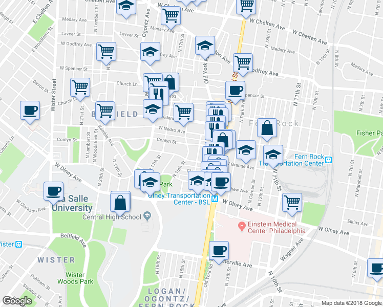 map of restaurants, bars, coffee shops, grocery stores, and more near 5819 North 16th Street in Philadelphia