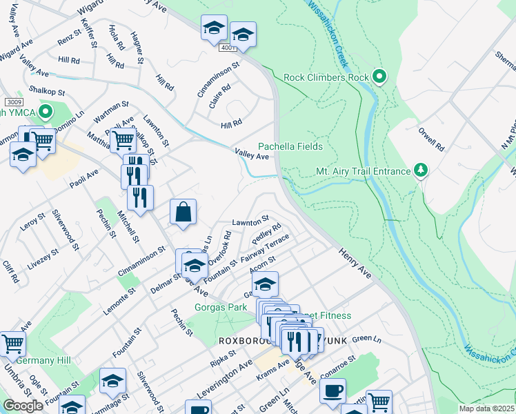 map of restaurants, bars, coffee shops, grocery stores, and more near 617 Fountain Street in Philadelphia