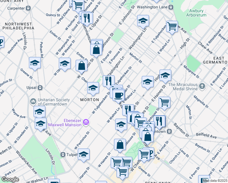 map of restaurants, bars, coffee shops, grocery stores, and more near 6201 Germantown Avenue in Philadelphia