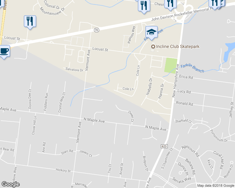 map of restaurants, bars, coffee shops, grocery stores, and more near 623 Sophee Lane in Lakewood Township