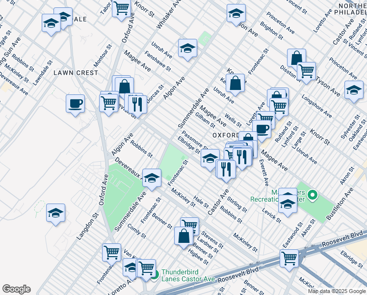 map of restaurants, bars, coffee shops, grocery stores, and more near 1131 Levick St in Philadelphia