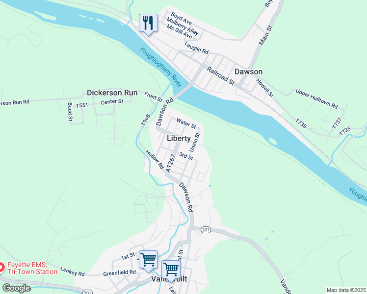 map of restaurants, bars, coffee shops, grocery stores, and more near in Dickerson Run