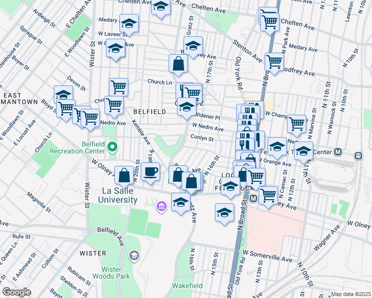 map of restaurants, bars, coffee shops, grocery stores, and more near 5743 Ogontz Avenue in Philadelphia