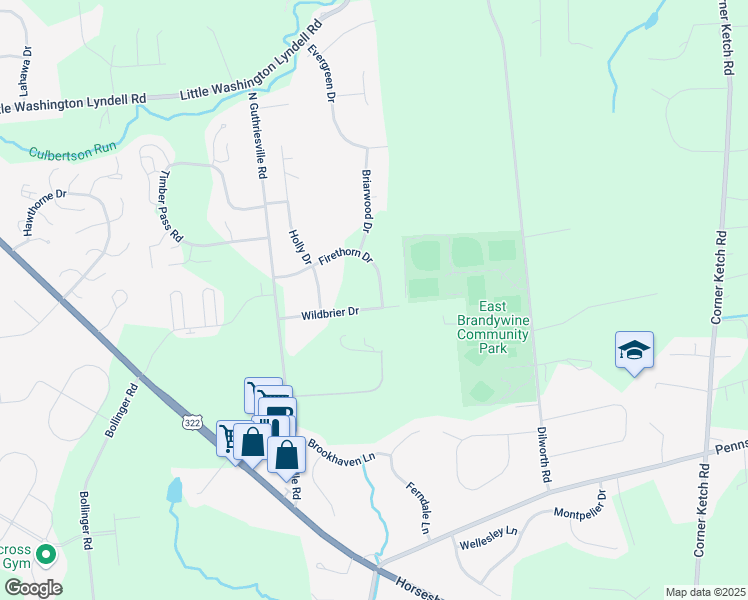 map of restaurants, bars, coffee shops, grocery stores, and more near 112 Wildbrier Drive in Downingtown