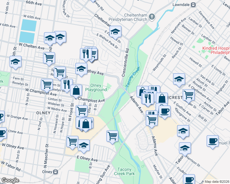 map of restaurants, bars, coffee shops, grocery stores, and more near in Philadelphia