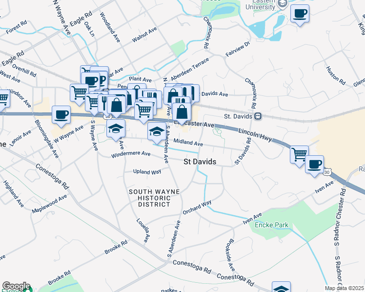 map of restaurants, bars, coffee shops, grocery stores, and more near 314 Midland Avenue in Wayne
