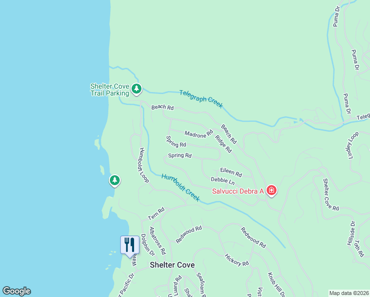 map of restaurants, bars, coffee shops, grocery stores, and more near 991 Spring Road in Whitethorn