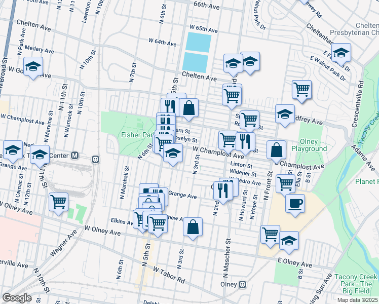 map of restaurants, bars, coffee shops, grocery stores, and more near 5957 North 4th Street in Philadelphia