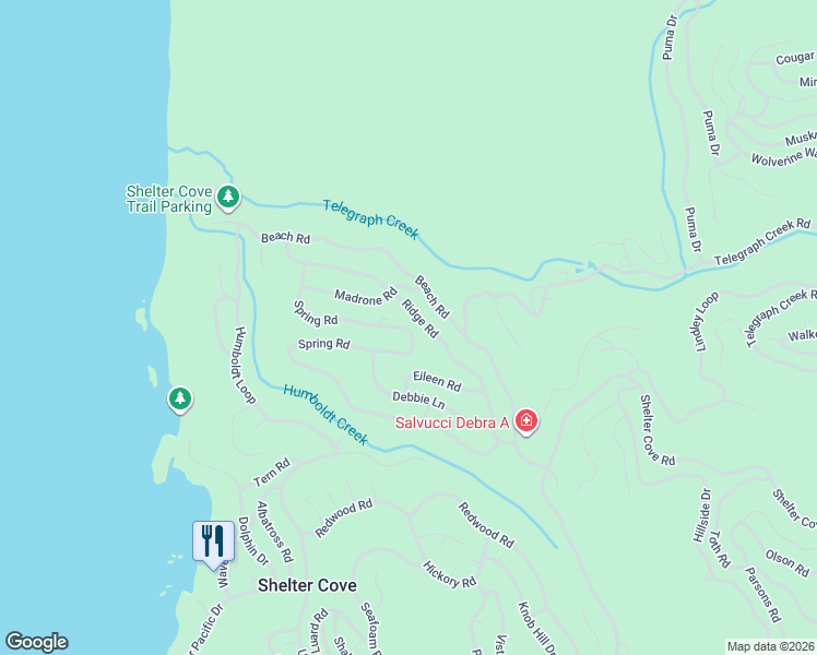 map of restaurants, bars, coffee shops, grocery stores, and more near 374 Ridge Rd in Whitethorn
